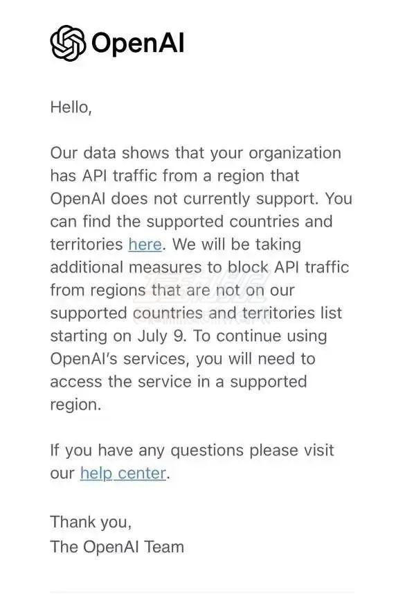 OpenAI将终止对这些国家和地区API服务.jpg