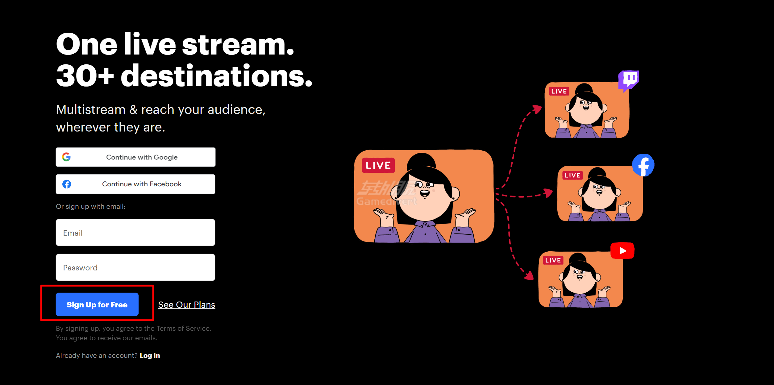 造访Restream网站并注册一个账户 注册.png