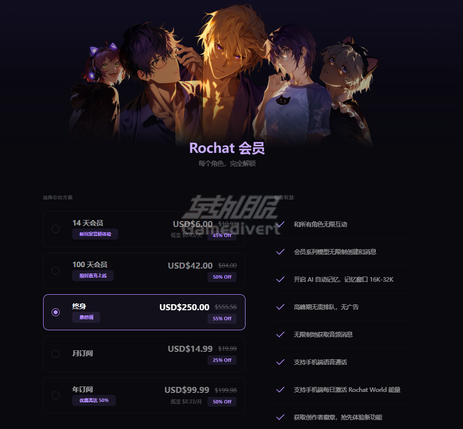 目前主要会员套餐 Rochat, Rochat AI,Rochat AI会员,Rochat会员订阅,Rochat会员权益,Rochat AI免费,Rochat AI会员对比,Rochat AI模型,Rochat AI记忆,AI角色聊天,AI角色扮演,Rochat套餐价格